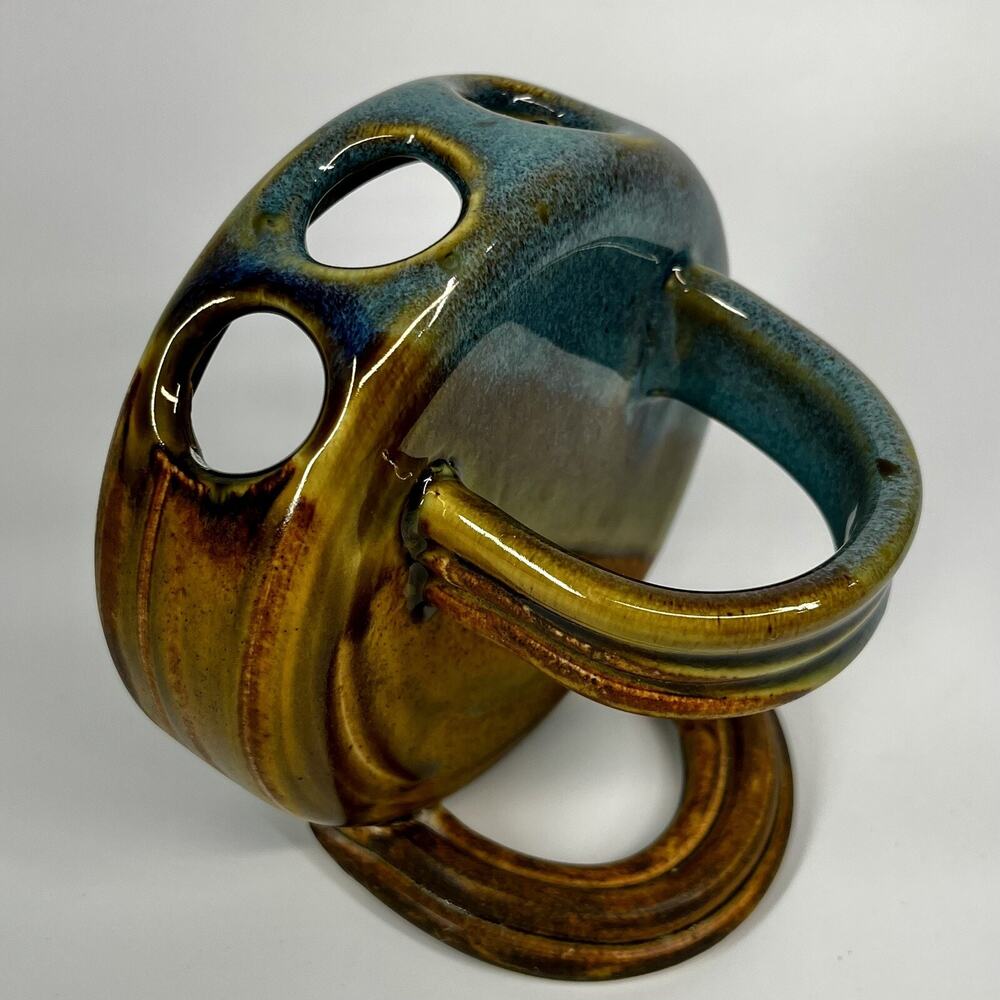 Studio Art Pottery Toothbrush Holder Blue Glaze Nick Molatore Portland Oregon